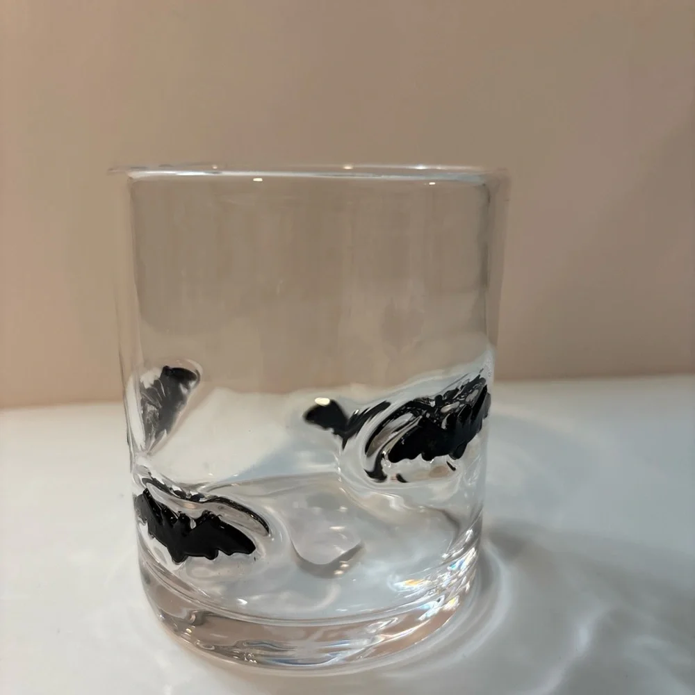 Crate & Barrel Bats Icon Double Old Fashioned Drink Glass Halloween 14oz NWT